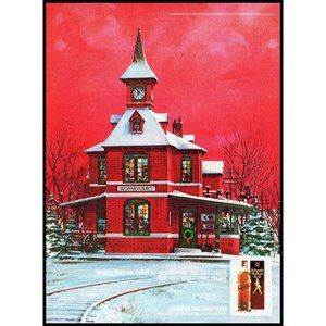 1981 Johnnie Walker Red Scotch Vintage Print Ad Christmas Somerset Train Art